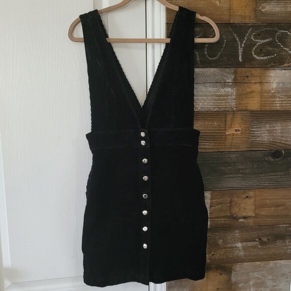 Forever 21 Corduroy Overall Dress Womens M Black Silver Accented Buttons - Picture 2 of 10